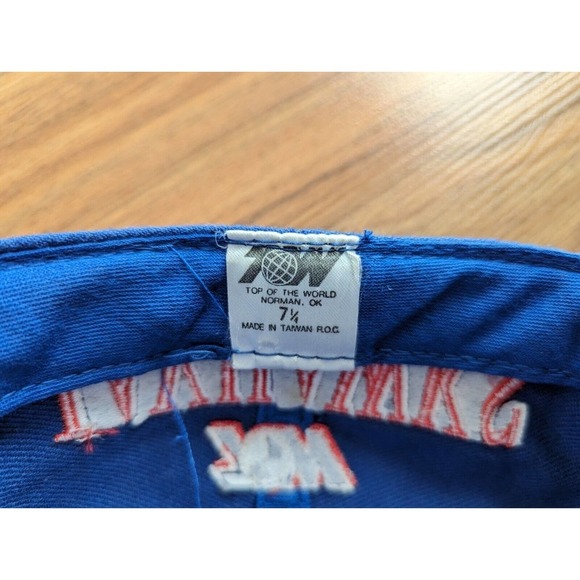 Vintage 90s Kansas Jayhawks Hat 7 1/4 Top Of The World Blue Wool - Picture 8 of 10